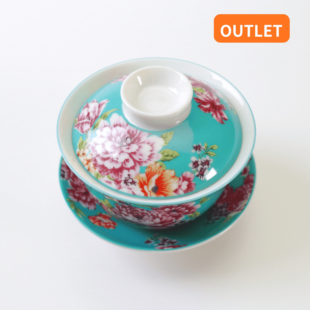 OUTLETランク5】【在庫限りの特別価格】蓋碗 台湾花布柄 水色 130ml