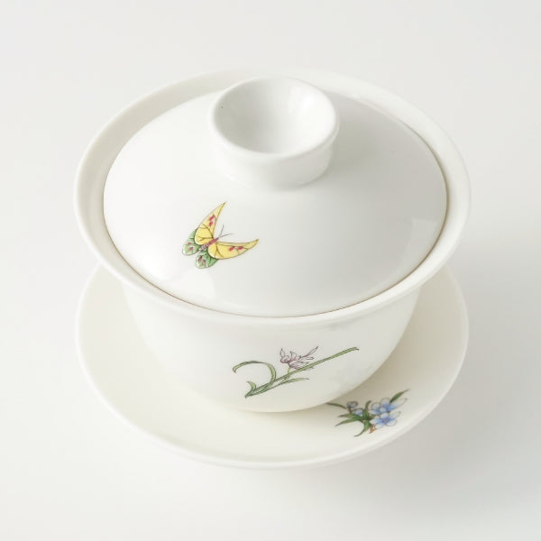 B19-1/明治四十年/吸い物碗/蓋付碗/蝶と花/10客/時代 古伊万里 染錦 花鳥文 蓋茶碗 明治時代 D606 | iichi 日々の