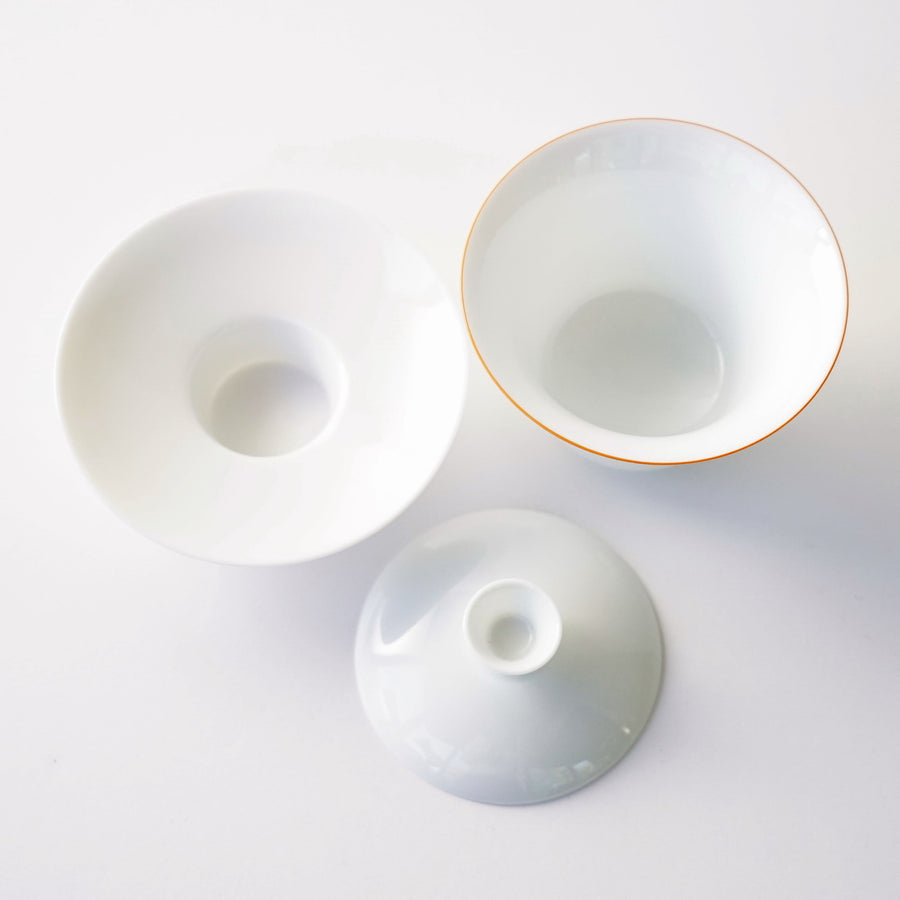 蓋碗 景徳鎮 白磁 橙縁 70ml – 遊茶オンラインショップ