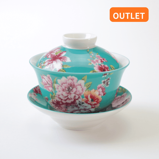 【OUTLETランク5★★★★★】【在庫限りの特別価格】蓋碗 台湾花布柄 水色 130ml