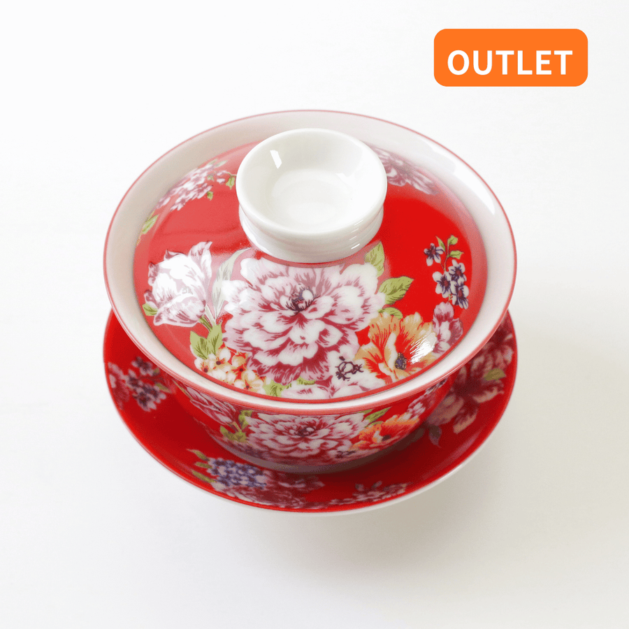 OUTLETランク5】【在庫限りの特別価格】蓋碗 台湾花布柄 赤 130ml