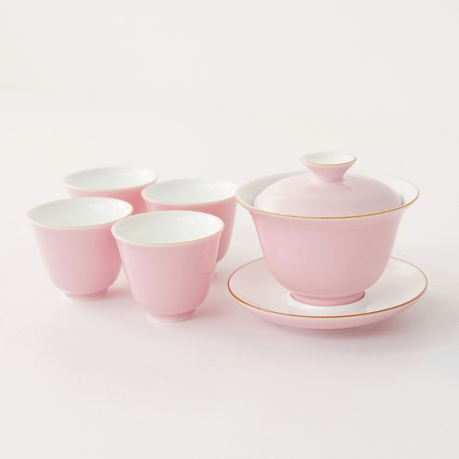 景徳鎮 蓋碗・飲杯セット ピンク