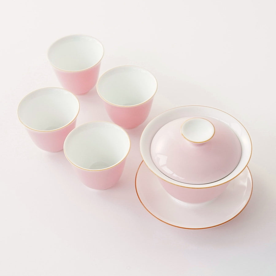 景徳鎮 蓋碗・飲杯セット ピンク