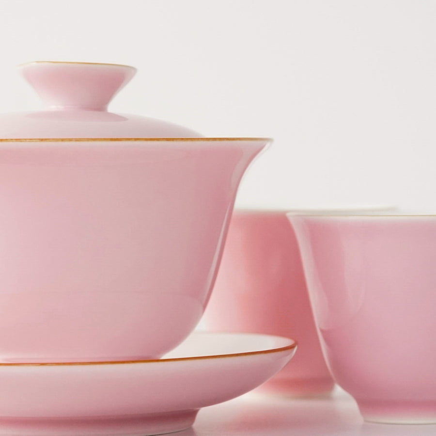 景徳鎮 蓋碗・飲杯セット ピンク