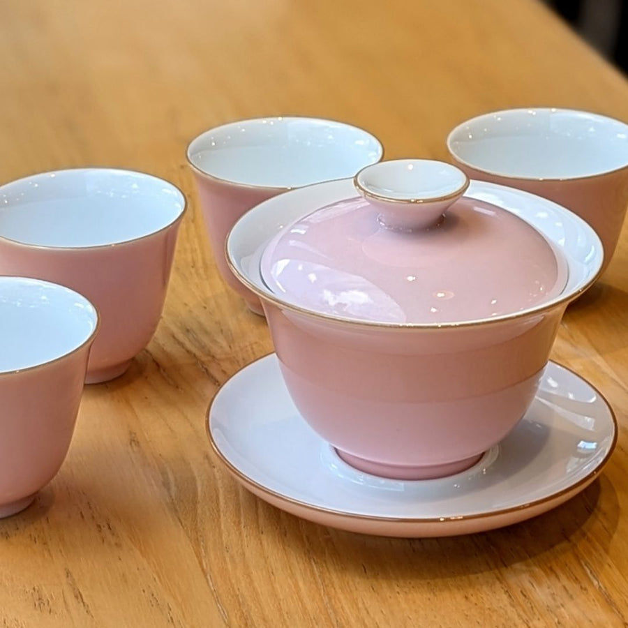 景徳鎮 蓋碗・飲杯セット ピンク