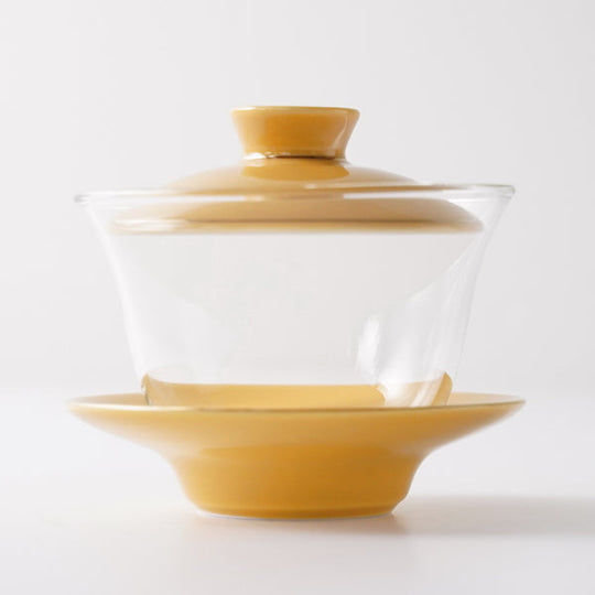 【OUTLETランク5★★★★★】【在庫限りの特別価格】蓋碗 ガラス碗 金縁桔黄 145ml