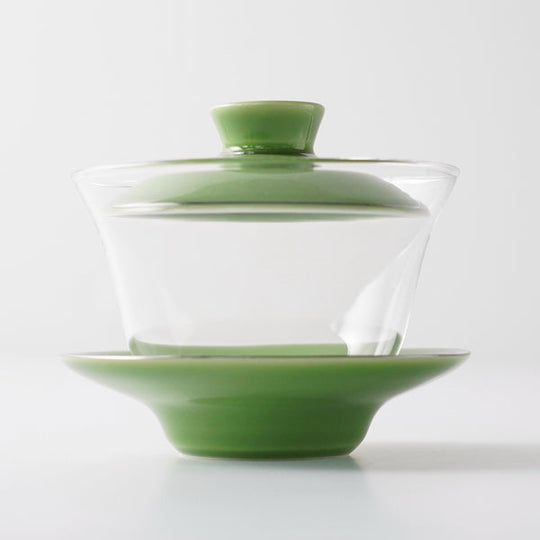【OUTLETランク3★★★】【外観に難ありのため特別価格】 蓋碗 ガラス碗 銀縁蘋果緑 145ml