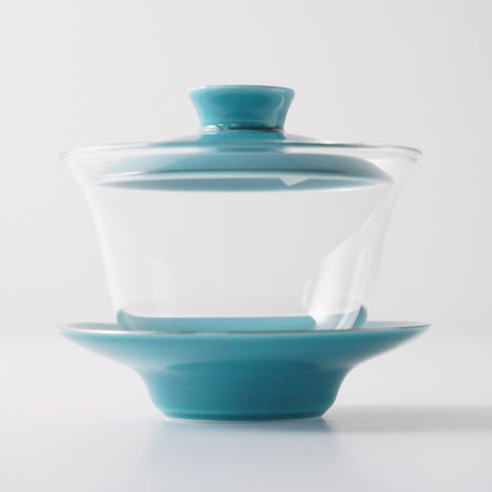 【OUTLETランク3★★★】【外観に難ありのため特別価格】 蓋碗 ガラス碗 銀縁藍 145ml