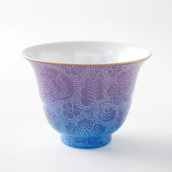 【001】景徳鎮粉彩扒花 茶杯 藍紫色（花鳥） 45ml