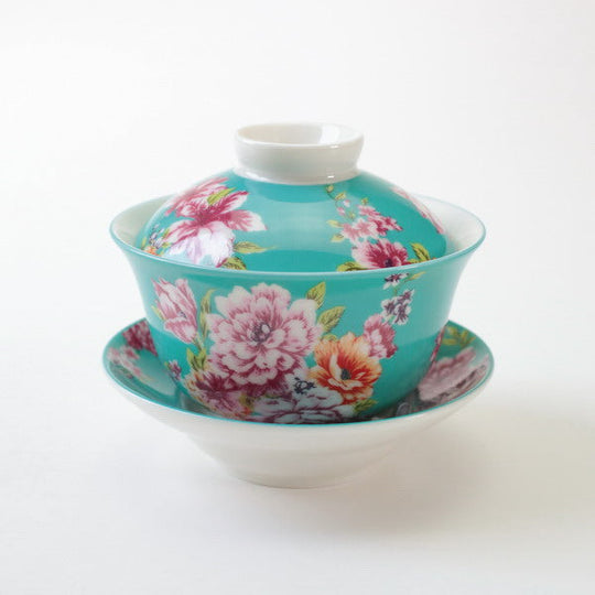 【OUTLETランク5★★★★★】【在庫限りの特別価格】蓋碗 台湾花布柄 水色 130ml