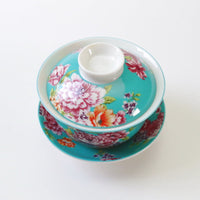 OUTLETランク5】【在庫限りの特別価格】蓋碗 台湾花布柄 水色 130ml